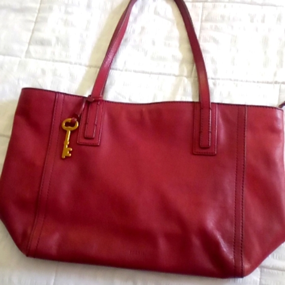 Fossil Handbags - Vintage Fossil Deep Red 2 handle Handbag w/Logo Key